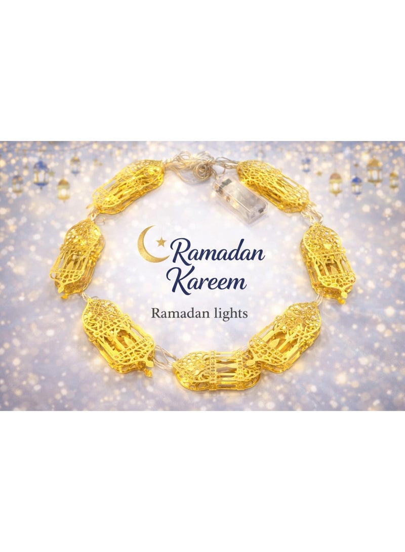 ✨ أضواء سلسلة فوانيس LED مزخرفة لرمضان كريم – أضواء معدنية ذهبية معلقة - Image 4